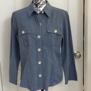 Ladies denim color button front shirt